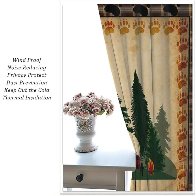 Retro Farmhouse Blackout Curtains Campervan Traveller Outdoor Caravan Decor,Rustic Cottage Forest Vintage Windows Treatments Rod Pocket Drapes for Kitchen Farm Living Room Bedroom 42x45in