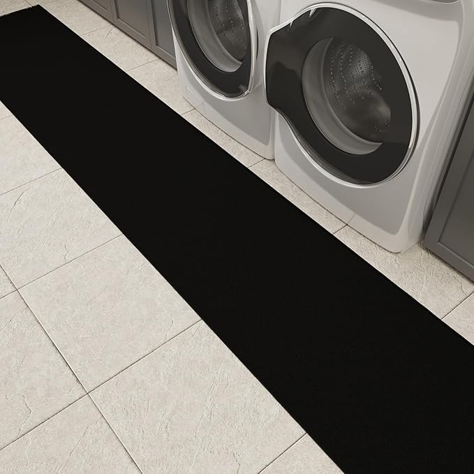 Ottomanson Hallway Runner Rug – Non-Slip Low Pile Carpet Runner for Entryway, Stain Resistant & Easy to Clean, Solid Black, 1'10.5" x 14'