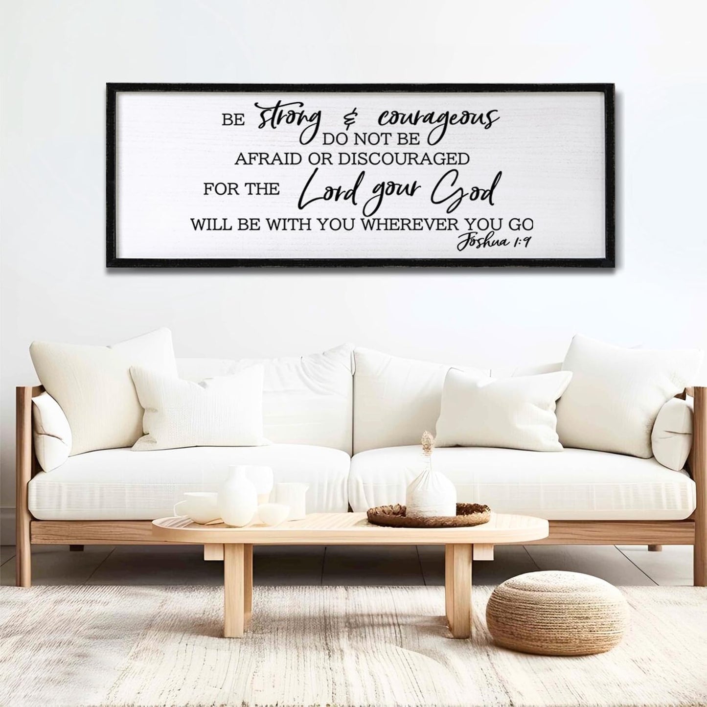 Be Strong And Courageous Sign Bible Verse Framed Wall Art, 32''×12'' Rustic Religious Christian Proverbs 3:5-6 Sign, Horizontal Holy Inspirational Catholic Scripture Decor