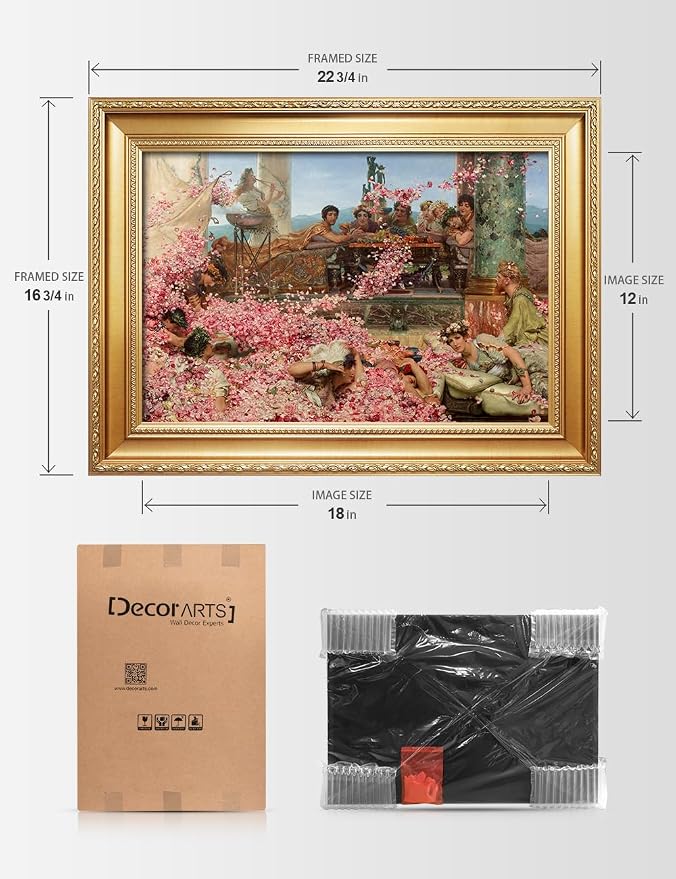 DECORARTS - The Roses of Heliogabalus by Lawrence Alma-Tadema. Oil Painting Reproduction, Giclee Print on Canvas. Ready to Hang,Wall Art for Home and Office Decor. Total Size w/Frame: 21.25x15.25