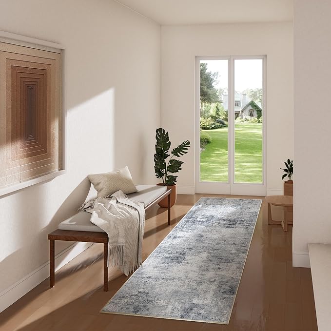 Machine Washable Runner Rugs for Kitchen: 2'x6' Hallway Runner Rug Non Slip Floor Rug with Rubber Backing Faux Wool Soft Low Pile Non Shedding Carpet Runners for Entryway Bedroom Bathroom Farmhouse