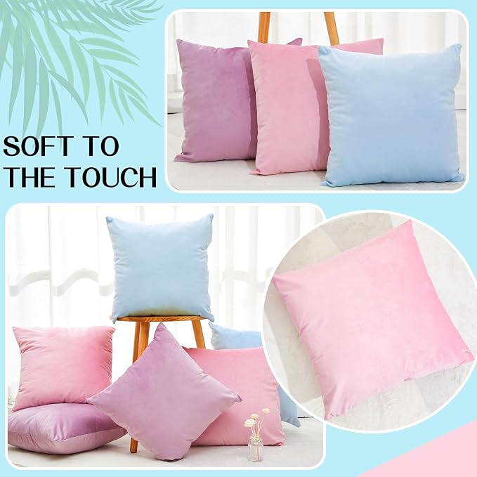 Berlune 6 Pcs Pastel Velvet Throw Pillow Covers 18" x 18" Decorative Cushion Cases Soft Throw Pillows Coquette Party Accessories Couch Sofa Bed Picnic Chair Home Decor, No Inserts