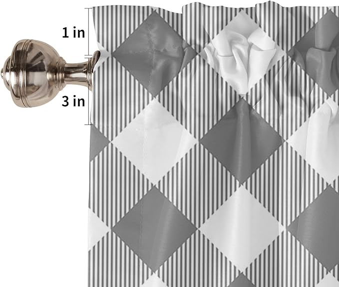 24 Inch Long Tier Curtains for Kitchen, Pastoral Style Grey Lattice Bathroom Window Curtains Rod Pocket Short Curtains Window Treatment Tiers for Living Room Farmhouse 2 Panels