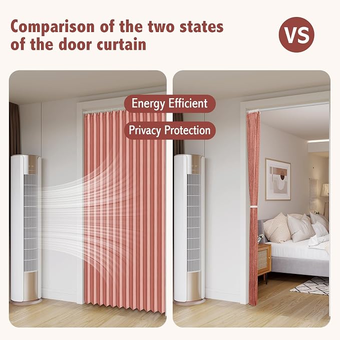 AJAZZ Accordion Interior Door Curtain 42"×78" Pink w/Free Rod, No-Drill Bedroom/Living Room Doorway