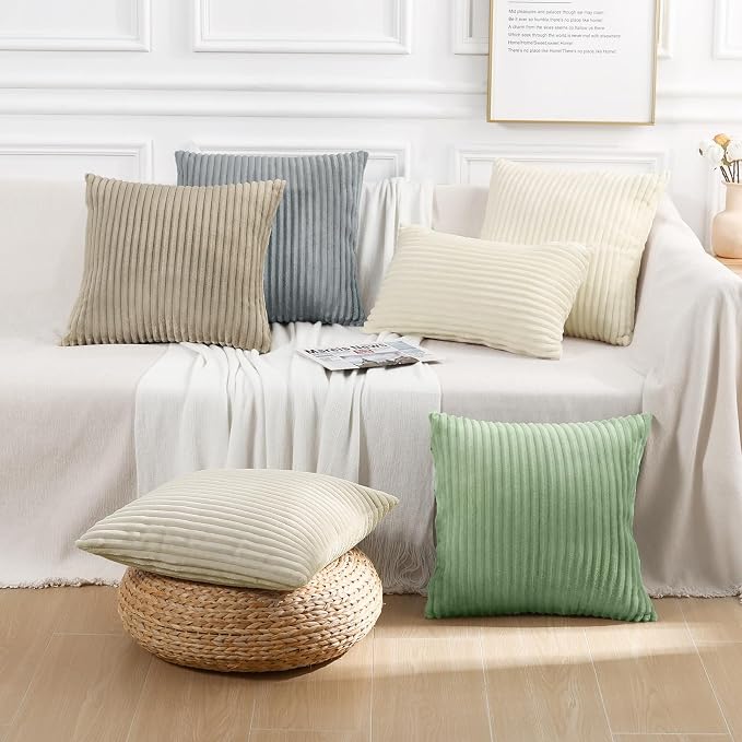 Simmore Decorative Fall Throw Pillow Covers 22x22 Set of 2, Soft Natural Plush Flannel Double-Sided Fluffy Couch Euro Sham Pillow Covers for Sofa Living Room, Beige