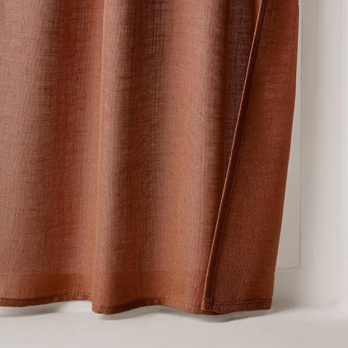 MIULEE Burnt Orange Kitchen Curtains 36 Inch Length 2 Panels, Soft Thick Linen Textured Semi Sheer Light Filtering Short Cafe Tier Curtains for Small Half Window Back Tab Rod Pocket Fall Boho Decor
