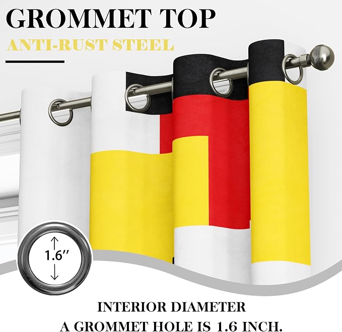 Tyrot Colorful 100% Blackout Curtains for Bedroom 96 inch Long 2 Panels Set Red Yellow Modern Abstract Geometric Black Out Curtains Insulated Room Darkening Window Drapes for Living Room, 52Wx96L