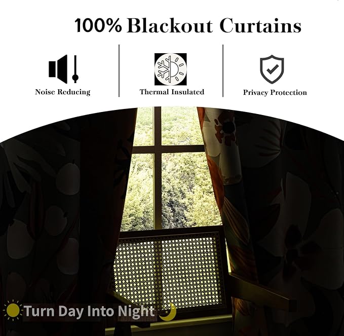 Floral 100% Blackout Curtains 96 inch Long 2 Panels for Bedroom Black Out Curtains Vintage Olive Sage Green Floral Botanical Pattern Full Light Blocking Window Drapes for Living Room 52 x 96 Inch
