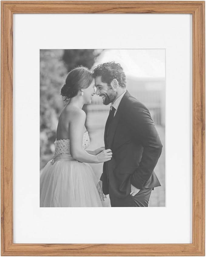 Kate and Laurel Adlynn Rectangle Picture Frame Set of 4; 11 x 14 matted to 8 x 10; Brown; Transitional Four-Piece Frame Set for Gallery Wall Frame Set in Living Room Wall Decor