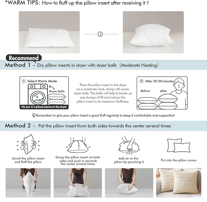 MIULEE 16x16 Pillow Inserts (Set of 2) -Decorative Throw Pillow with 100% Cotton Cover Square for Sofa Couch