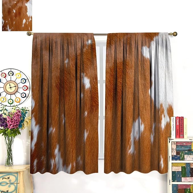 Cow Blackout Curtain,Animal Print Yellow Cowhide Aztec Rustic Farm Farmhouse Window Treatments Rod Pocket Curtain for Bedroom Living Room Kitchen Decor Drapes 42x63in