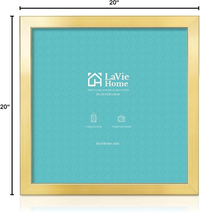 LaVie Home 20 x 20 Picture Frame, Square Poster Frame with High Definition Plexiglass, Horizontal or Vertical Wall Gallery Poster Frames Suitable for Photos, Artworks, Posters,Puzzle, Gold 1pc