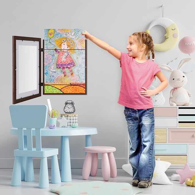 2-Pack Kids Art Frames, 11x14 Front Opening Kids Artwork Frames Changeable, Displays 9x12 With Mat and 11x14 Without Mat, Holds 50 Pcs, for 3D Picture, Crafts, Children Drawing, Hanging Art, Portfolio