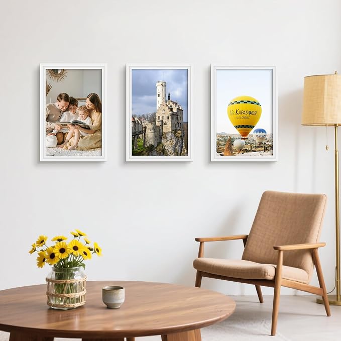 Picrit 12x18 Picture Frame 3 Pack, White Poster Frame, Display Poster 11 x 17 with Mat or 12 x 18 without Mat for Horizontal or Vertical Wall Mounting