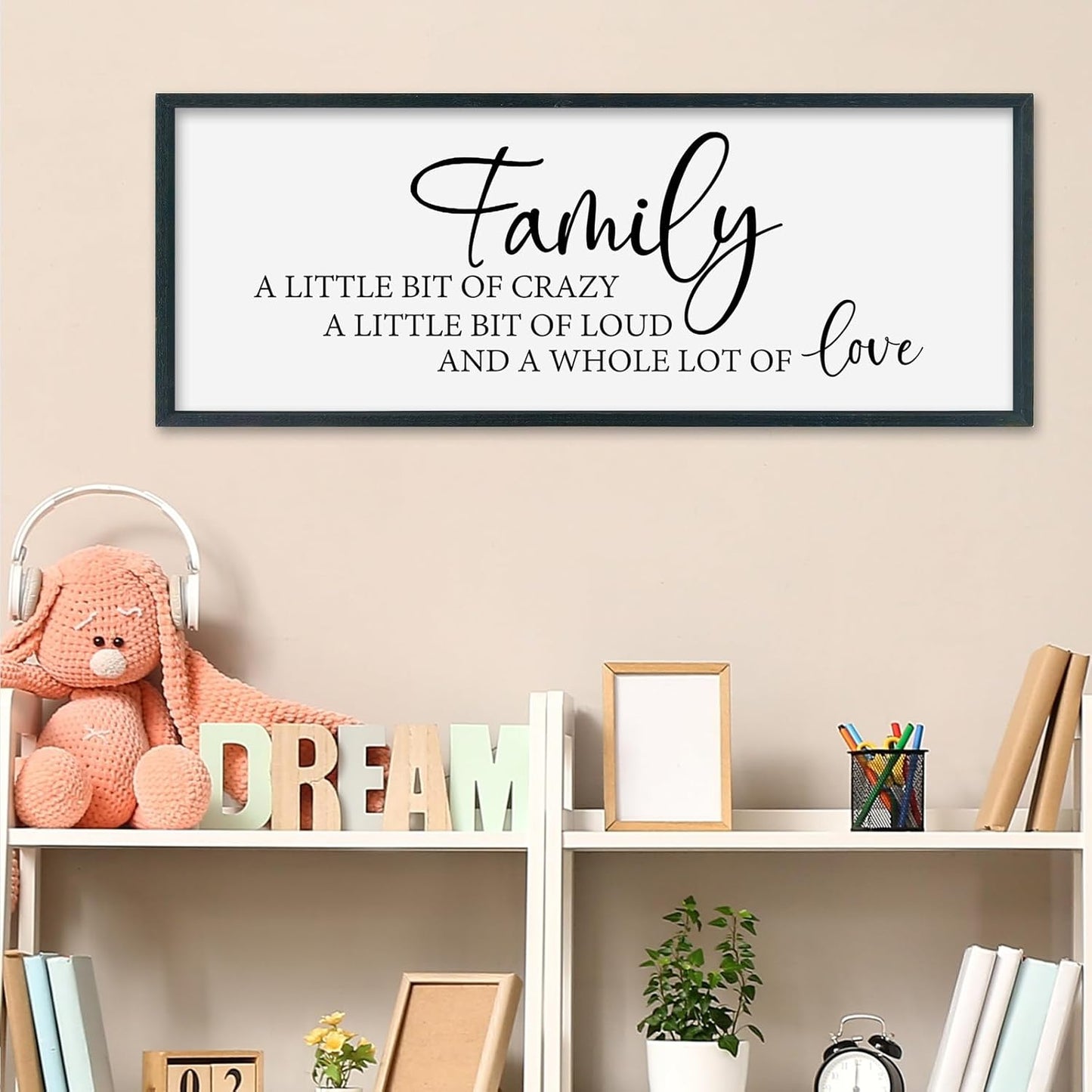 SRSZHIYUE Family A Little Bit Of Crazy Loud Sign Wall Decor Art 40"×15" Large Wood Framed Wall Hanging (Black)
