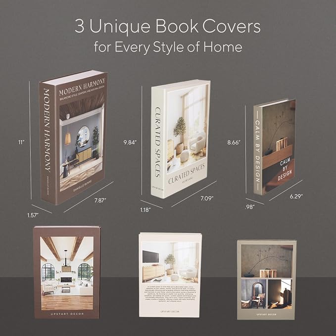 Modern Decorative Books For Home Decor - Set of 3 Faux/Fake Books For Decoration for Aesthetic Coffee Table Bookshelf Mantle Brown Cream Book Decor as Storage Boxes in Living Room Entryway Shelf Décor