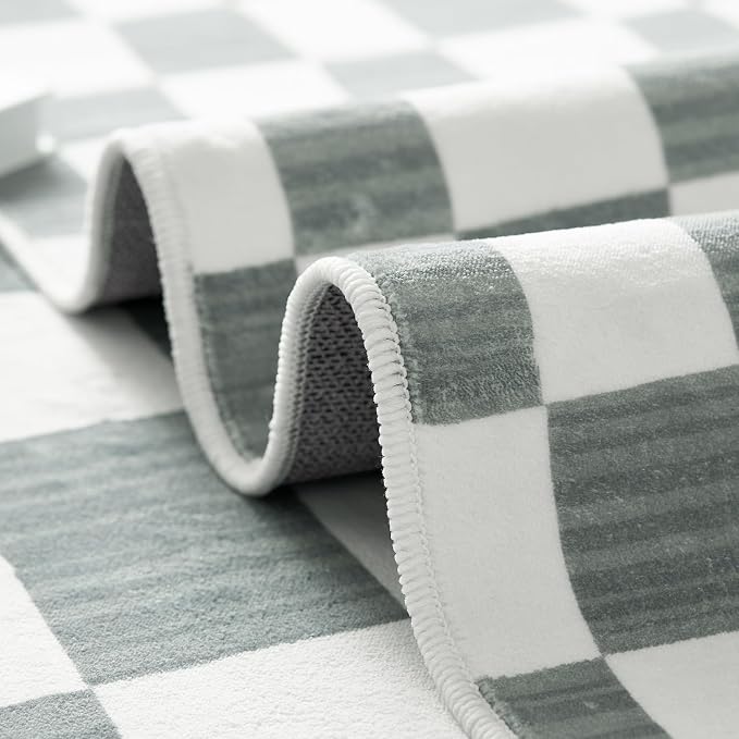 jinchan Runner Rug 2x5 Hallway Washable Modern Checkered Geometric Lattice Kids Bedroom Rug Indoor Floor Cover Non Slip Soft Carpet for Nursery Room Kitchen Laundry Room Home Grey