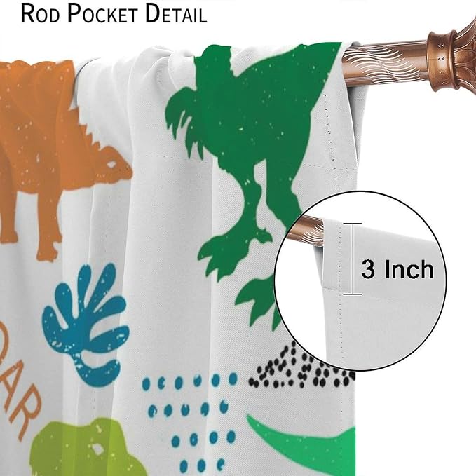 YCness Kids Dinosaur Curtains Cartoon Dino Blackout Boys Window Treatments for Boys Girls Children Nursery Living Room Bedroom Decor Fabric Set 2 Panel 72x63 Inch 80% Shading Rate