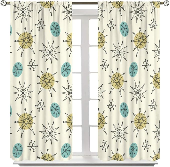 JESTRONRY Mid Century Modern Curtains. Retro 1950s Vintage Style Atomic Background Home Fabric Living Room Bedroom Kitchen Bathroom Decor 42x45in