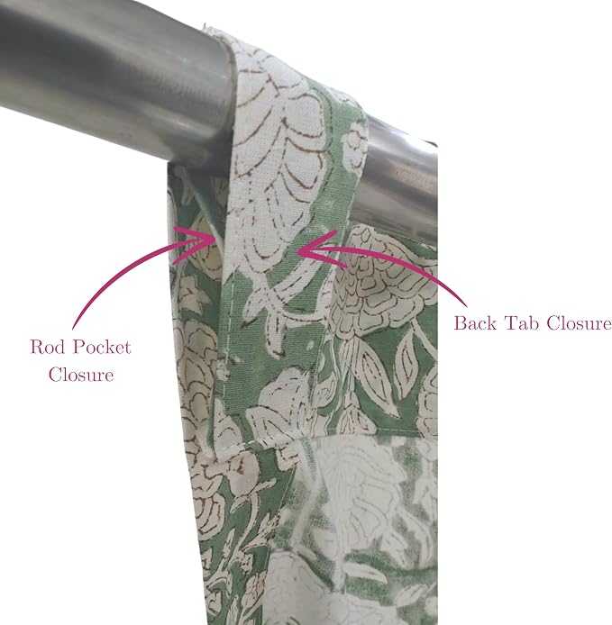 ATOSII 100% Cotton Single Panel Floral Block Print Curtain, Easy Hanging with Rod Pocket & Loop, Living Room, Dining Room, Bedroom Light Filtering Boho Curtains, Set of 1, 60" W X 84" L, Jade Green