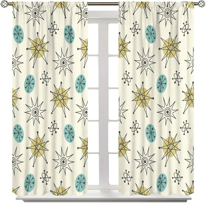 JESTRONRY Mid Century Modern Curtains. Retro 1950s Vintage Style Atomic Background Home Fabric Living Room Bedroom Kitchen Bathroom Decor 63x72in