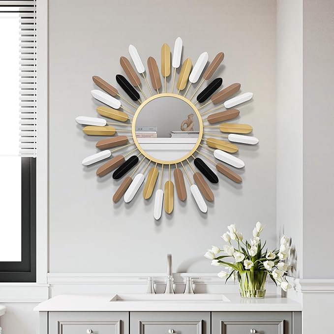 Sunburst Wall Decor Gold Sunburst Mirror,30”Gold Decorative Mirrors for Wall Handmade Living Room & Bedroom