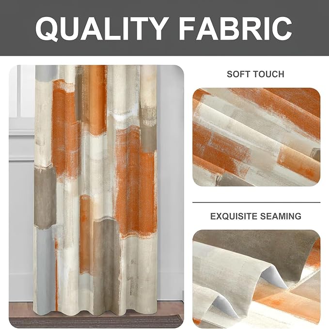 Orange Grey Curtains for Living Room Multicolor Checkered Curtains 63 Inch Length 2 Panels Set, Abstract Geometry Art Window Curtains Bedroom Drapes Rod Pocket
