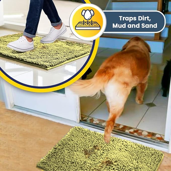 Muddy Mat® | Super Water Absorbent Door Mat Indoor, Microfiber Quick Dry Chenille Entryway Rug, Slip Resistant Front Door Mat, Indoor Mats for Entryway, Machine Washable Pet Rug, Yellow 16"x24"