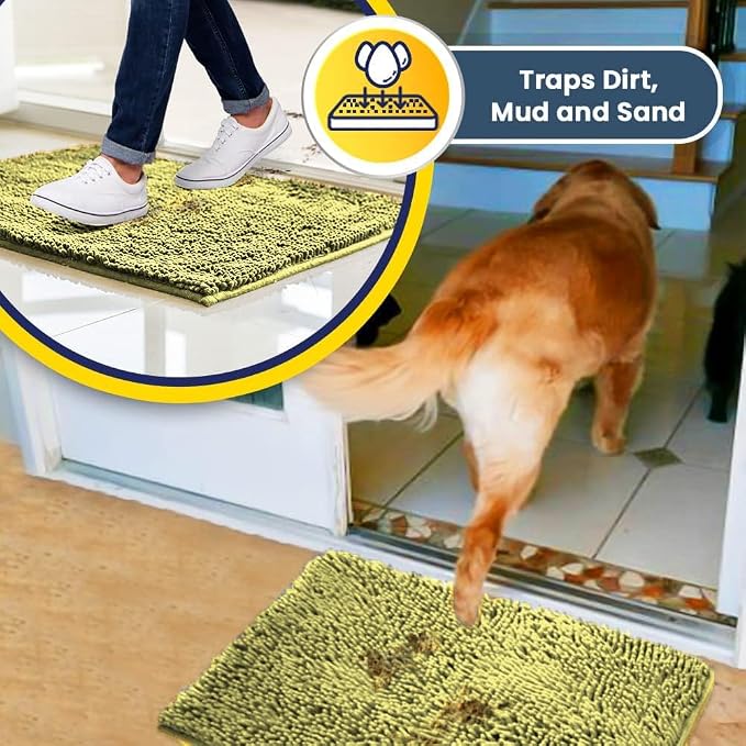 Muddy Mat® | Super Water Absorbent Door Mat Indoor, Microfiber Quick Dry Chenille Entryway Rug, Slip Resistant Front Door Mat, Indoor Mats for Entryway, Machine Washable Pet Rug, Yellow 24" x 72"