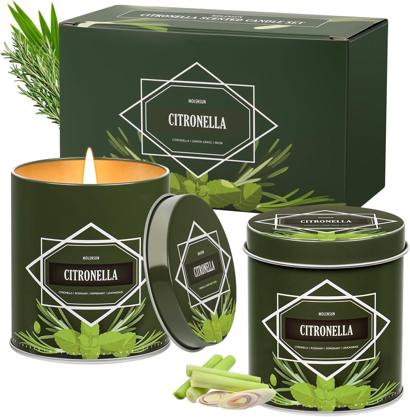 Citronella Candles Outdoor 2-Pack, Total 18oz Citronella Candles for Outside Patio, Camping & Garden, Summer Gifts for Indoor Home Scented, 50-Hour Burn Time, 9 Ounce Each