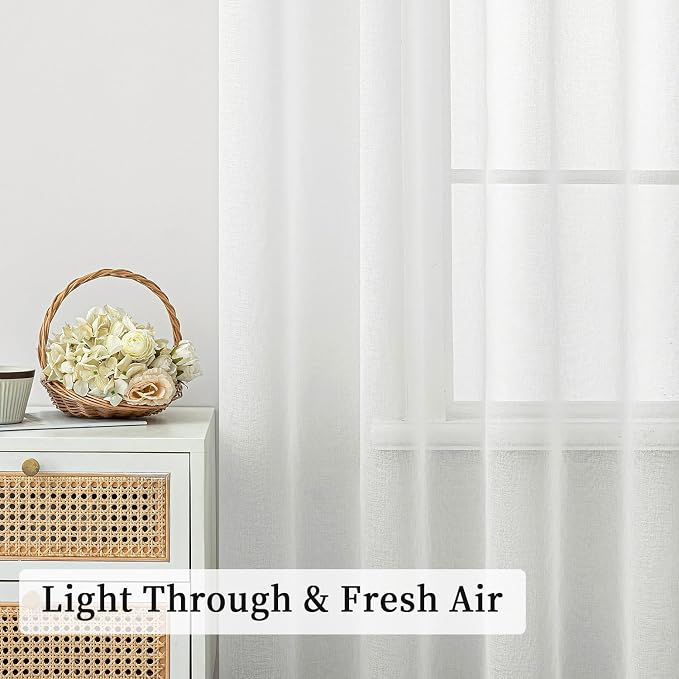 MIULEE 2 Panels Ivory Sheer Window Curtains Elegant Grommet Top Window Voile Drapes/Treatment Linen Textured Panels for Bedroom Living Room (54X84 Inches)