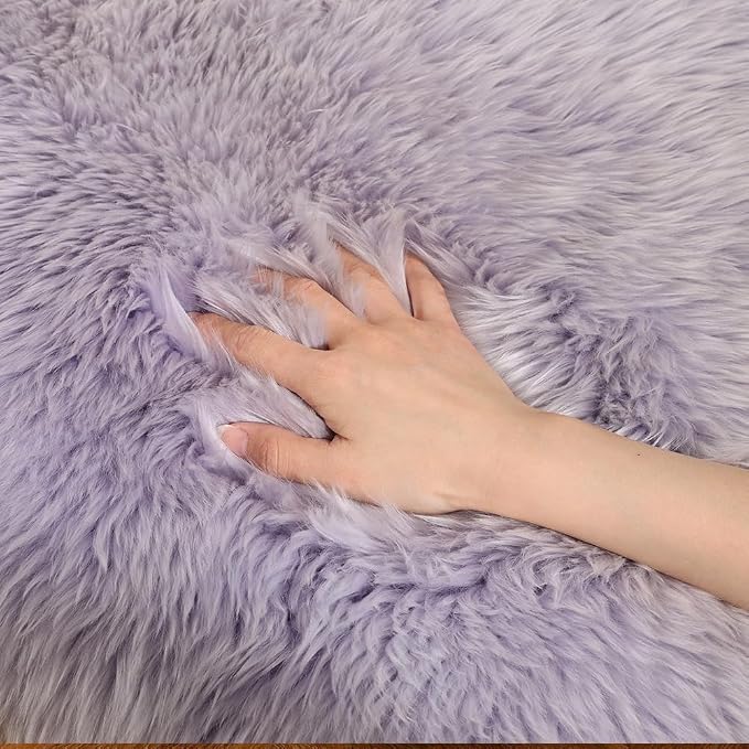 LLB Genuine Sheepskin Area Rug Wool Rug Fur Carpet Fluffy Shaggy Fur Rug for Living Room Kids Bedroom Real Sheepskin Throw Lambskin Rugs Sofa Mat Chair Seat Covers (Taro Purple, 2 x 6 ft Sheepskin)