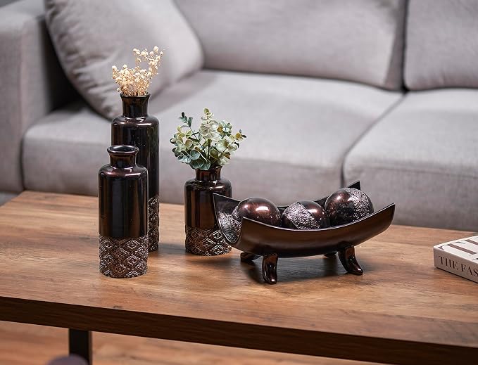 Creative Scents Dublin Brown Vases - Set of 3 Vases - Table Centerpieces for Dining Room, Kitchen Décor, Home Decor for Your Living Room, Dining Room, Bedroom, Office, Entry Table or Shelf Decor