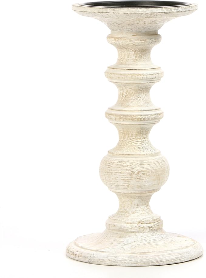 Hosley White Wood Pillar Candle Holder 9 Inch High Ideal Gift for Farmhouse Weddings Special Occasion Spa Aromatherapy Settings Candle Gardens. W1