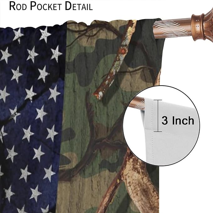 American Flag Curtains,Rustic Camo Forest Independence Day Drapes for Bedroom Living Room Kitchen Window Treatment 2 Panels Set Total Size 63" W X 63" L Inch