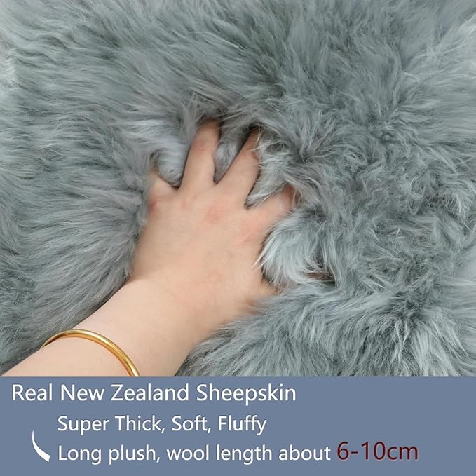 Woolous Sheepskin Rug 4x6 ft Gray - Genuine New Zealand Sheep Skin Rugs - Large Quad Natural Fluffy Area Rug - Real Sheepskin for Nursery Decor, Bedroom, Living Room - Soft & Luxurious 4 Pelt Rug