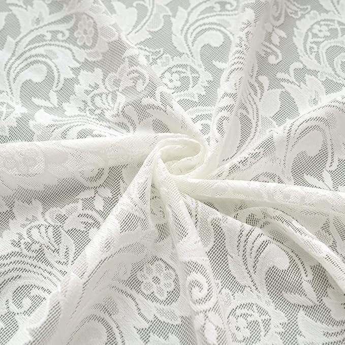 ALIGOGO Ivory Lace Curtains 84 Inches Long - Floral Sheer Curtains for Living Room, Scalloped Privacy Cream Vintage Lace Window Treatments 1 Pair, Rod Pocket, 52 x 84 Inch, Light Beige
