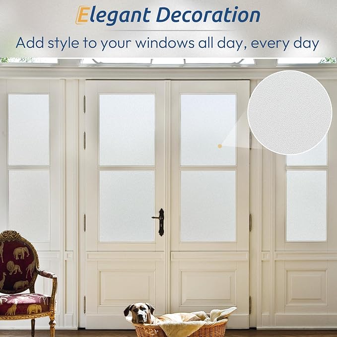 rabbitgoo Window Privacy Film, Frosted Glass Window Clings, Static Cling UV Heat Blocking Door Stickers for Home Bathroom, Removable Indoor Decal Coverings Day and Night, Pure, 29.5 x 157 Inches