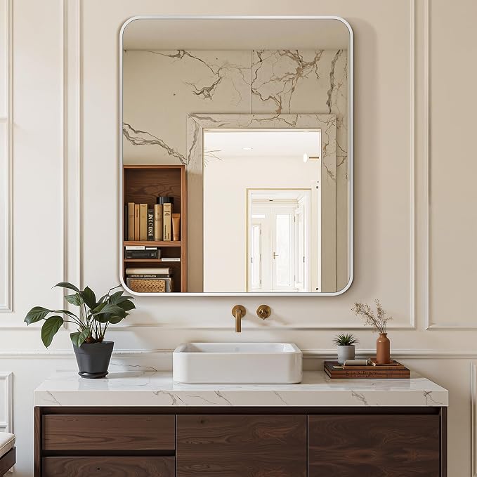 Delma Bathroom Vanity Mirror, Black Framed Bathroom Mirror for Over Sink, High-Definition Bathroom Mirror, Versatile Bathroom Vanity Mirror, Hangs Horizontally or Vertically(36x30, Silver)