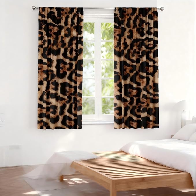Leopard Print Curtains 42(W) X 63(H) for Living Room and Bedroom - Rod Pocket Cheetah Decor Brown 2 Panels