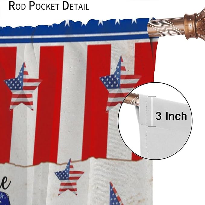 American Flag Curtains,4th of July Stars Stripe Sunflower Gnome Decor Drape for Bedroom Living Room Window Treatment 2 Panels Set Total Size 42" W X 45" L Inch