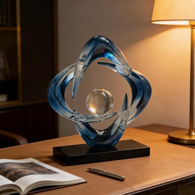 AWNR Gold Abstract Sculpture House Decor Aesthetic - Home Décor Accents for Nightstand, Shelves, Dining Room, Entryway Table, Office, Desk Accessories (Blue c)