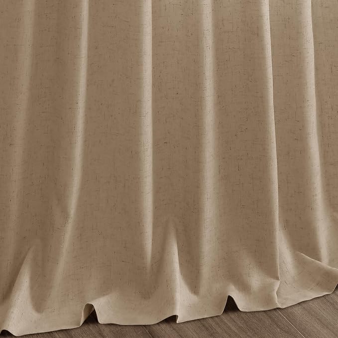 Sand Beige Linen Curtains 80 Inch Length for Living Room Simple Modern Light Filtering Semi Sheer Curtain Back Tab Rustic Farmhouse Luxury Home Decor Drapes for Bedroom Dinner Room 52x80, 2 Panels