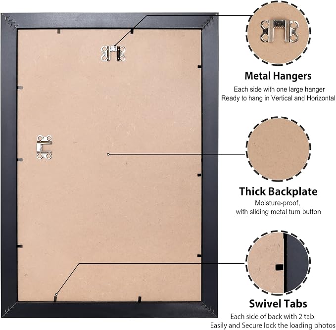 LaVie Home 5.5 x 8.5 Picture Frame Black, 8.5 x 5.5 Business License Frame, Certificate Frames Fit Diploma, Document and Tax Certificate Self Standing with Wall Hangers(1 Pack)