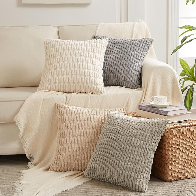Fancy Homi 4 Packs Decorative Throw Pillow Covers for Living Room Couch Bed, Modern Farmhouse Boho Home Décor Accent Cushion Case, 26" x 26", Taupe