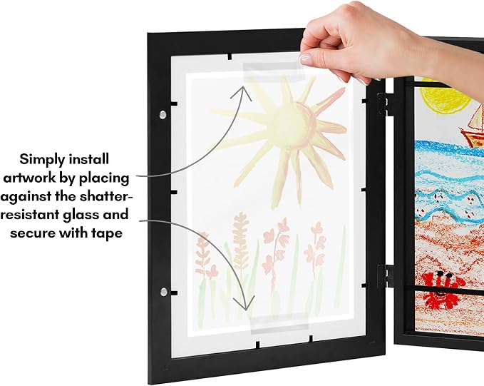 Americanflat - 2 Pack - Kids Artwork Frame Changeable (Black) - Magnetic Door Holds 100 Art Pieces - 8.5x11 Letter Size Display with Mat or 10x12.5 Without Mat - My Mini Masterpiece