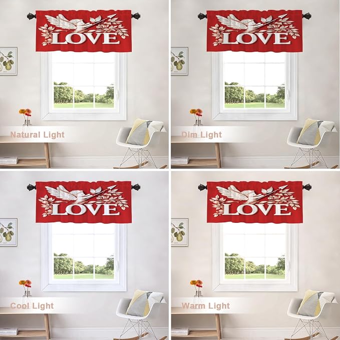 Shrahala Cupid Love Blackout Short Curtains for Windows, Romantic Love Kitchen Valance Thermal Insulated Rod Pocket Window Treatment for Bathroom 52 X 18 in