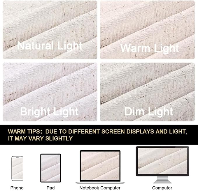 PrinceDeco 100% Blackout Curtains 90 Inches Long with Thermal Insulated White Liner Linen Textured Blackout Curtains for Bedroom, W52 x L90, 2 Panels,90 inch Length for Doorway, Office, Ivory