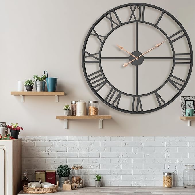 36 Inch Extra Oversized Large Giant Modern Decorative Wall Clock,Vintage Industrial Farmhouse Black Metal Big Roman Numeral Large Clocks for Living Room Decor,Entrance Fireplace,Dining Room