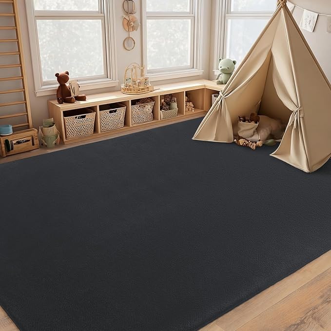 qulint Living Room Area Rugs 6x9, Modern Large Carpet for Bedroom Dark Grey Washable Thickened Memory-Foam Indoor Rug, Minimalist Solid Non Slip Carpet for Boys Girls Kid Room Office Dorm Home Decor